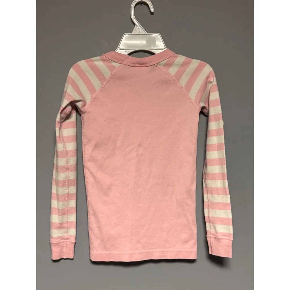 Hanna Andersson Girls Pink Cat Face Pajama Top Organic Cotton Striped Size 8 130